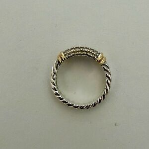 David Yurman Metro Cable 925 Silver Ring with 18k Gold Accents and Pavé Diamonds